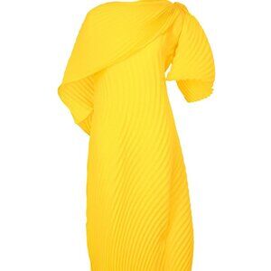 NEW w Tags Issey Miyake RARE Yellow Asymmetrical dress Pleated Cocktail Dress